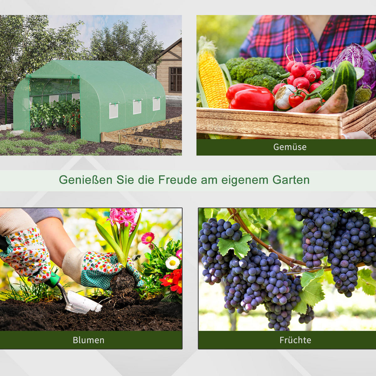 FOLIENGEWÄCHSHAUS, Dunkelgrün, Eisenrohr, PE - Dunkelgrün, Kunststoff (300/200/350cm) - Outsunny