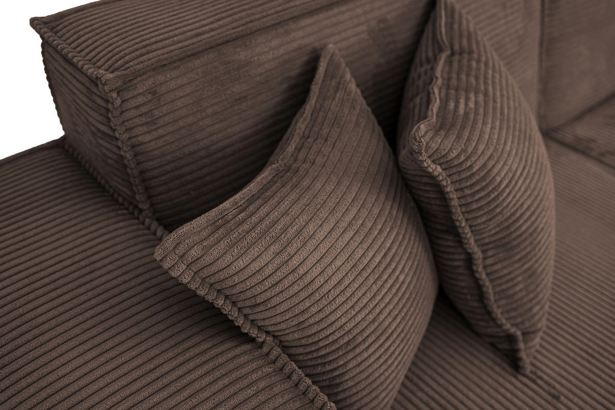 ECKSOFA Hana Loft 3-Sitzer Ecke Links, Cordstoff Chenille, Dunkelbraun 241/80/168 cm - Schwarz/Braun, Textil/Metall (241/168cm) - WFL GROUP