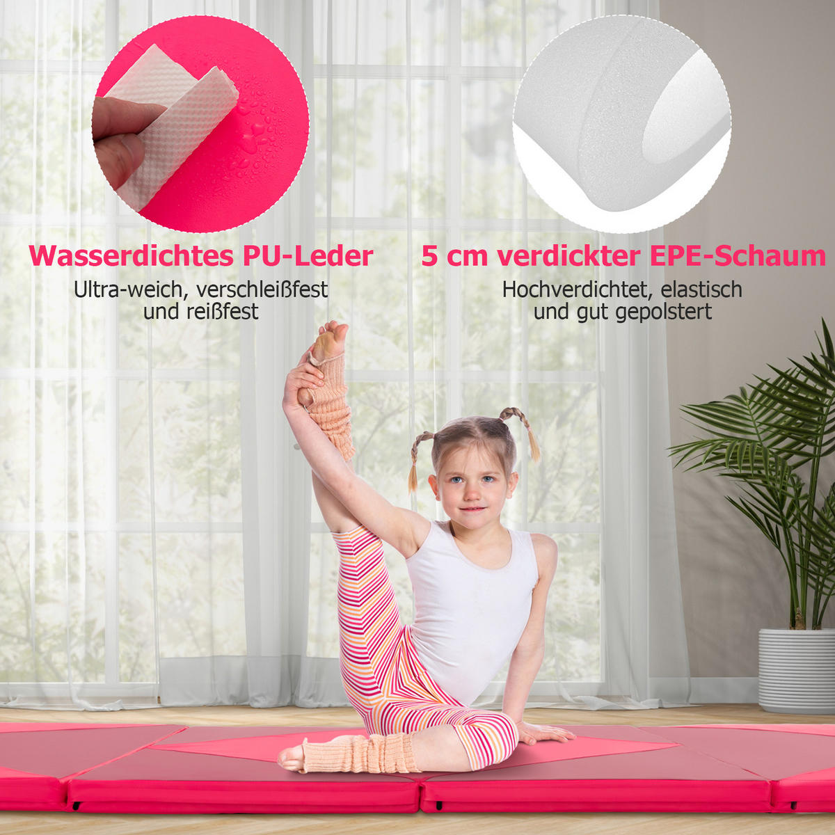 SPORTMATTE Rosa - Pink/Altrosa, Leder (120/240cm) - COSTWAY