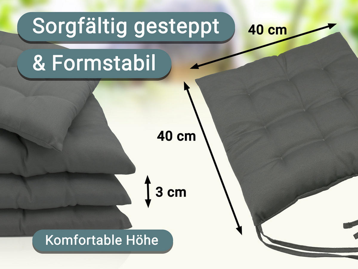 STUHLKISSEN, 4er-Set, 40x40 cm, 100% Polyester, Grau - Dunkelgrau, Textil (40/40/3cm) - Zollner