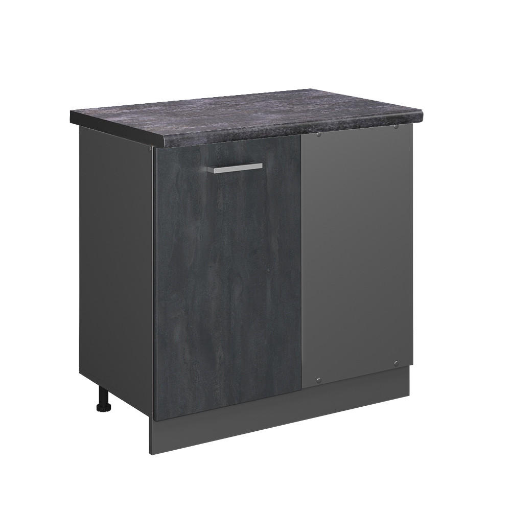 ECKUNTERSCHRANK R-Line Schwarz Beton 86 cm AP Anthrazit - Anthrazit/Schwarz, Holzwerkstoff (86/81.6/60cm) - Vicco
