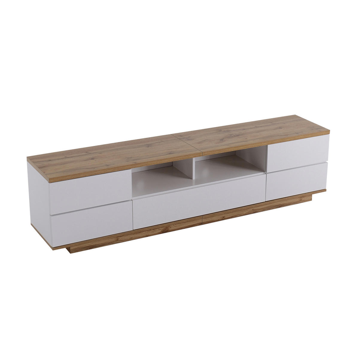TV-LOWBOARD aus MDF 180x38x46 cm Weiß und Holzfarbe mit 5 Türen und offenen Fächern - Weiß, Holzwerkstoff (180/46/38cm) - IVMEU