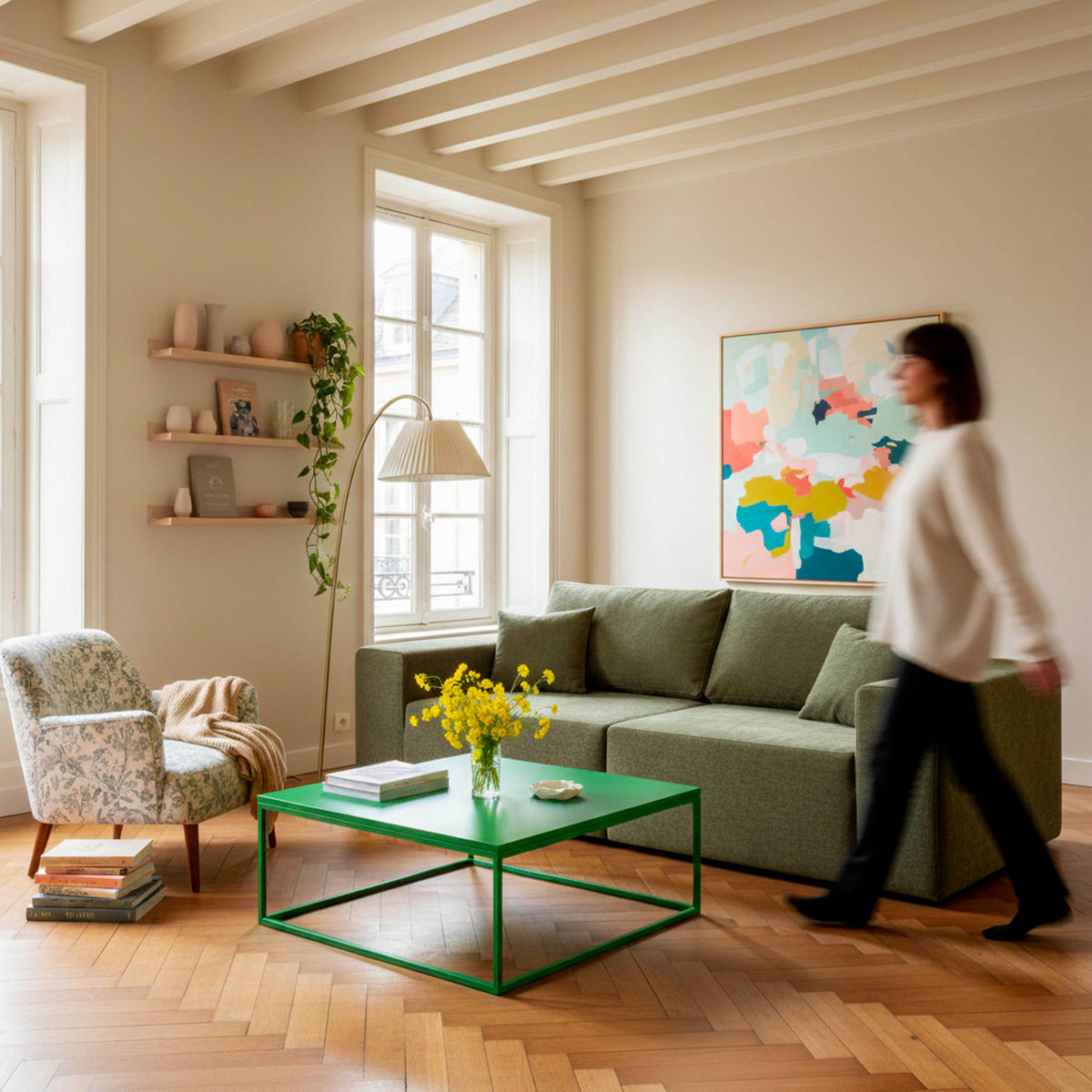 COUCHTISCH 120 cm, Grün - Grün, Metall (90/90/35cm) - Oviala