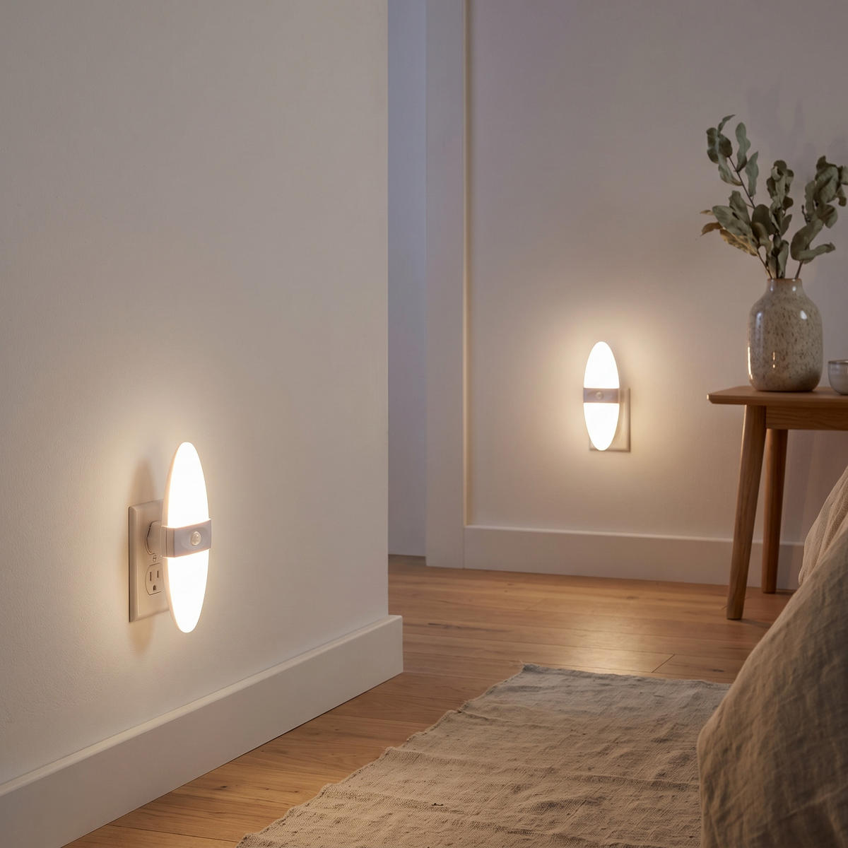 LED-NACHTLICHT 2er Set mit Bewegungsmelder und Helligkeitssensor Warmweiß - Weiß, Kunststoff (6.7/18.4/6.3cm) - Northpoint