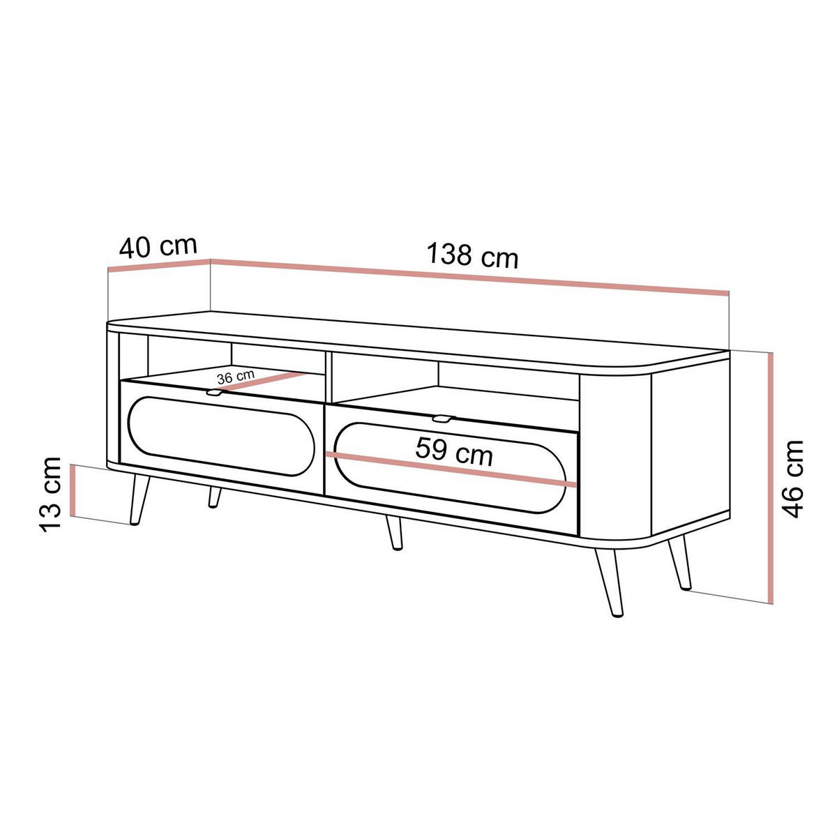 TV-SCHRANK SHADOW II 2S mit Schubladen - Schwarz, Holzwerkstoff (138/46/40cm) - Lookway