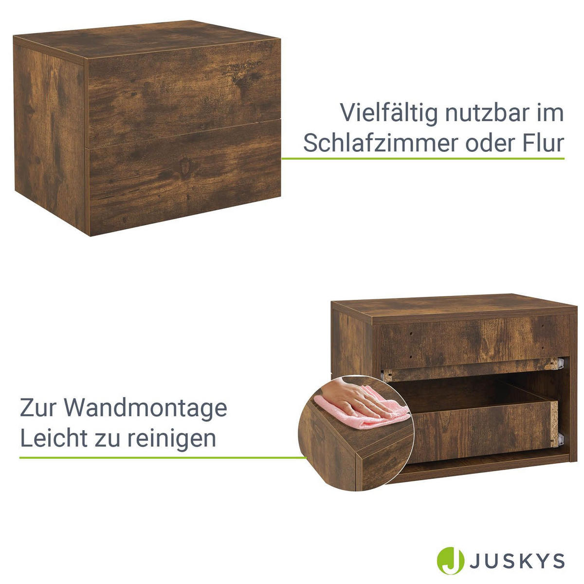 WANDSCHRANK Nachttisch mit 2 Schubladen Holzoptik 40x29x30 cm - Braun, Holz (40/30/29cm) - Juskys