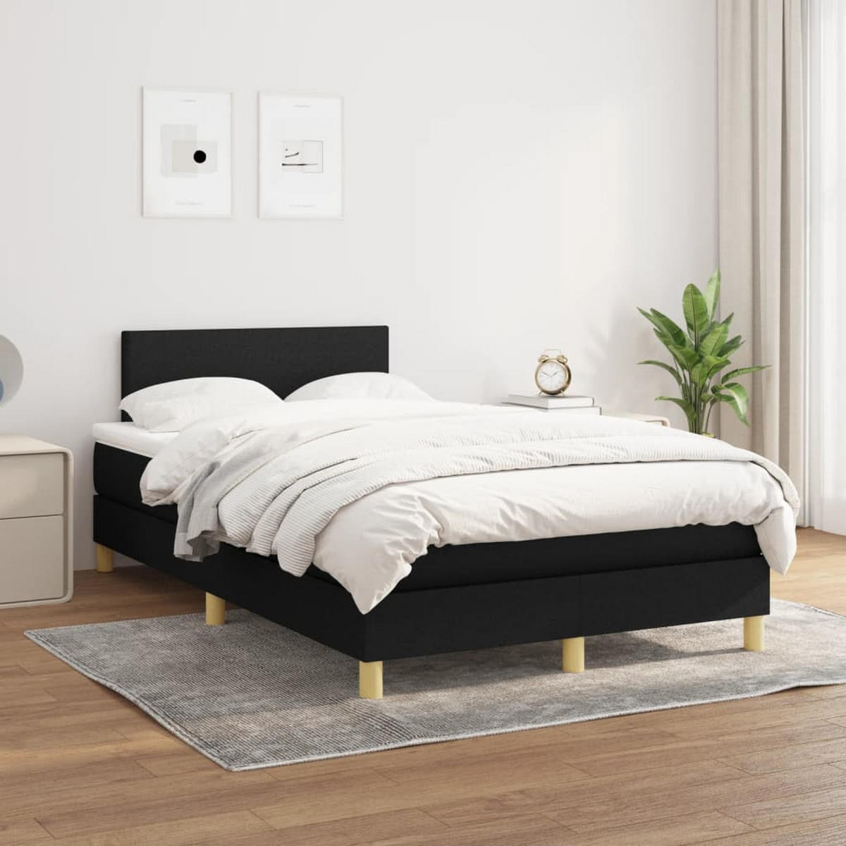 BOXSPRINGBETT Mit Matratze Schwarz 120/190 Cm Stoff - Weiß, Textil (120/190cm) - vidaXL