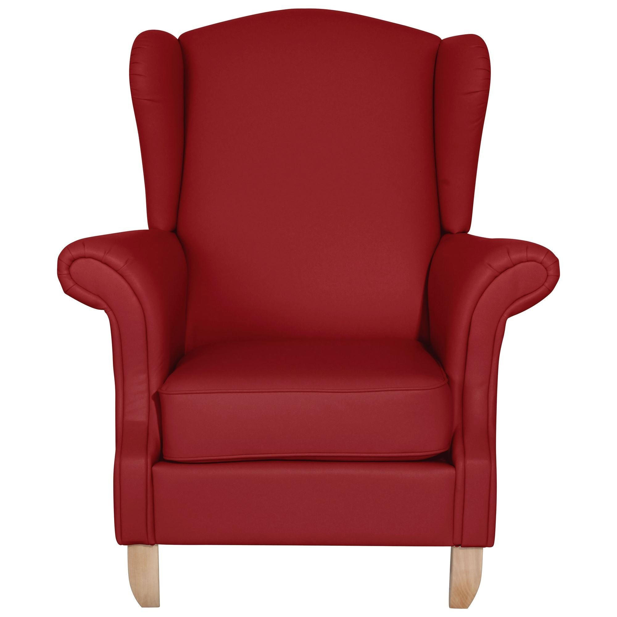 OHRENSESSEL Katria Bezug Kunstleder Buche natur / chili - Dunkelrot, Kunststoff (88/108/84cm) - 58aufmkessel