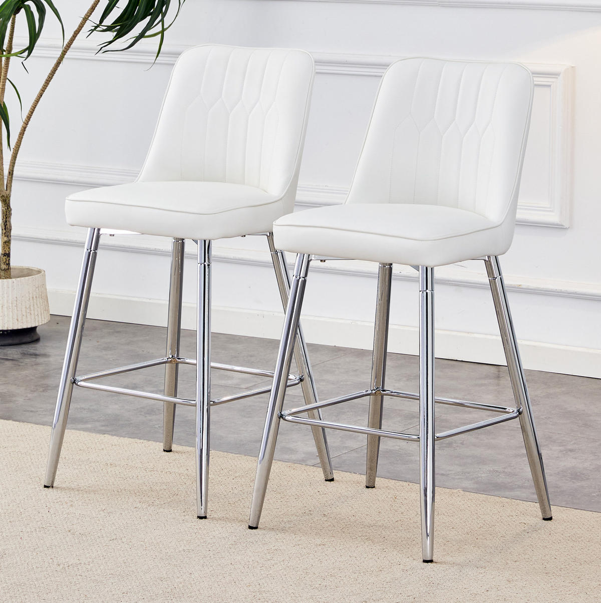 BARHOCKER 2er-Set 100 cm Weiß mit Metallgestell und Fußraste - Weiß, Metall (45/100/42cm) - MIVRAY