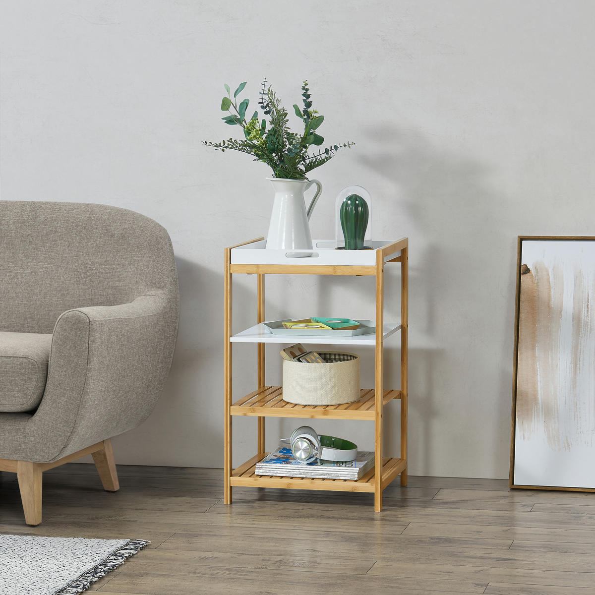 STANDREGAL Kiuruvesi - Naturfarben/Weiß, Holz/Holzwerkstoff (43/70/33cm) - [en.casa]