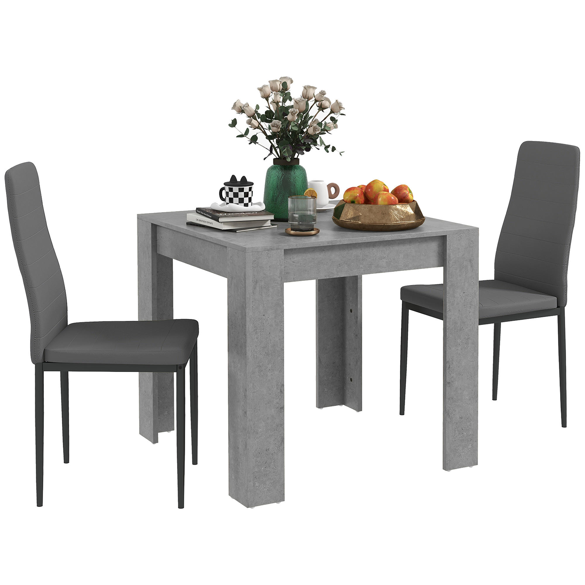 MODERNES Esszimmer-Set, quadratisch 80×80cm 3-teilig, grau - Grau, Leder (80/76/80cm) - Vallsero