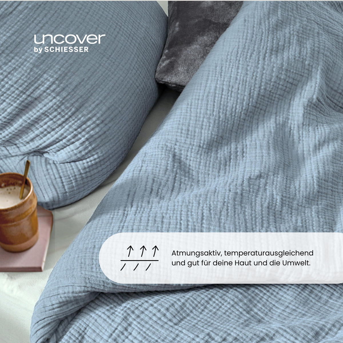 BETTWÄSCHESET Lennox - Musselin - 2-teilig - 135x200cm - Hellblau - Hellblau, Textil (135/200cm) - Uncover by Schiesser