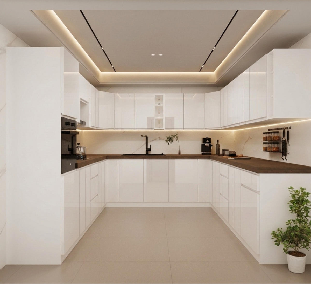 WINKELKÜCHE 320 cm x 200 x 320 cm - Aspen KA19-M320 - in Weiß/Hochglanz - Weiß Hochglanz, Holz (860/212/58cm)