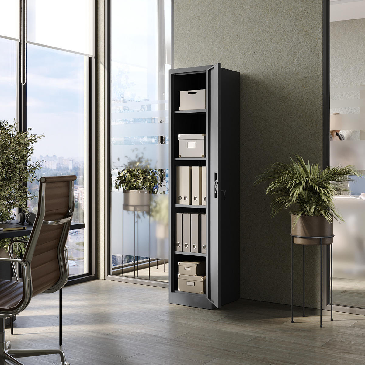 AKTENSCHRANK mit 4 Einlegeböden Anthrazit Stahl 40x185x45cm - Anthrazit, Metall (40/185/45cm) - Muralo