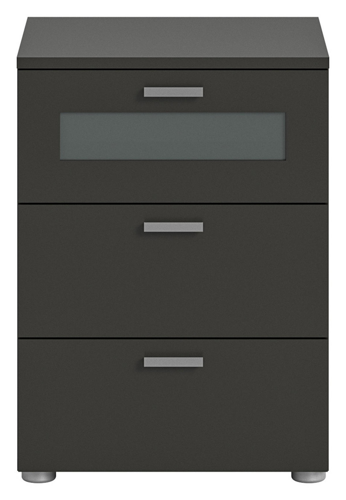 NACHTTISCH grau Komforthöhe 60 cm, 3x Schubkasten mit Vollauszug - Silberfarben/Grau, Glas/Holzwerkstoff (45/60/40cm) - Inn.Furn