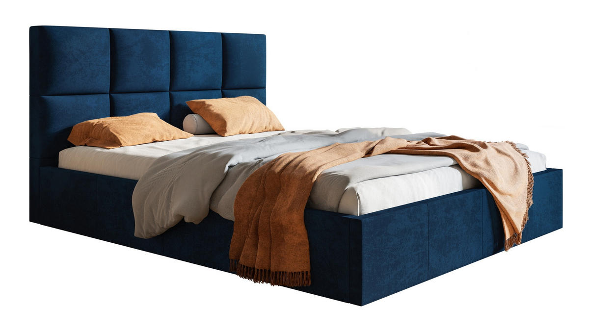 DOPPELBETT 160x200 mit Lattenrost Fado, Bettkasten, Samtstoff, Blau - Blau, Holz/Textil (160/200cm) - Emporius
