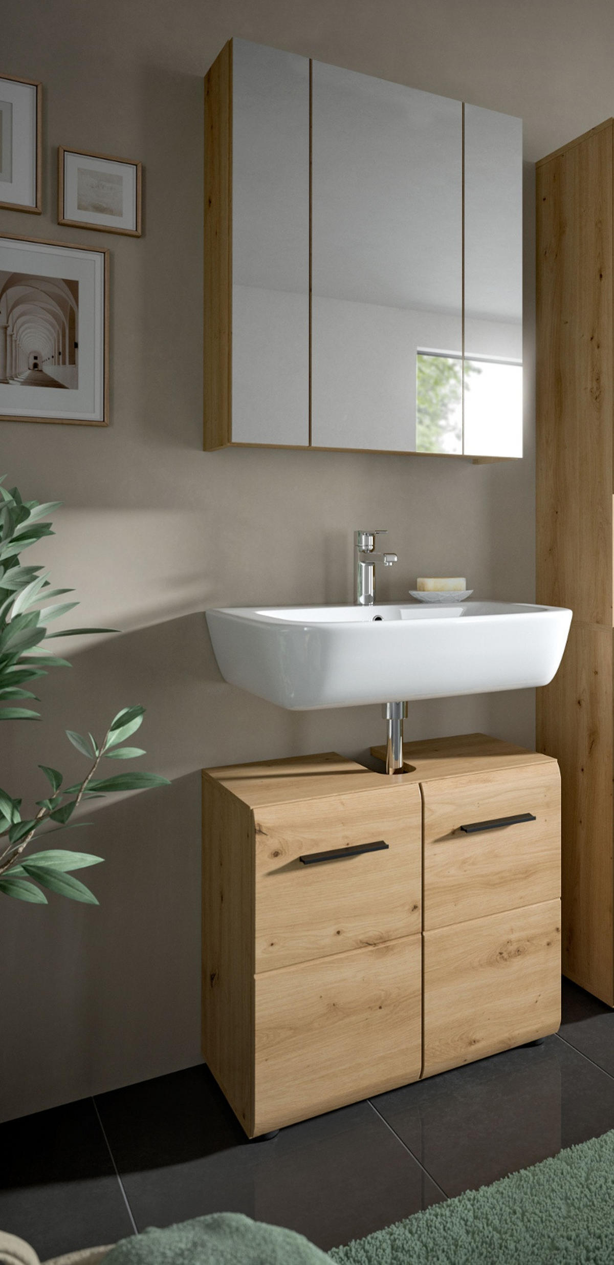 BADMÖBEL SET 2-teilig in Artisan Eiche, Badkombination 60 x 185 cm, Cover - Schwarz/Eiche Artisan, Glas/Holzwerkstoff (60/185/30cm) - Inn.Furn