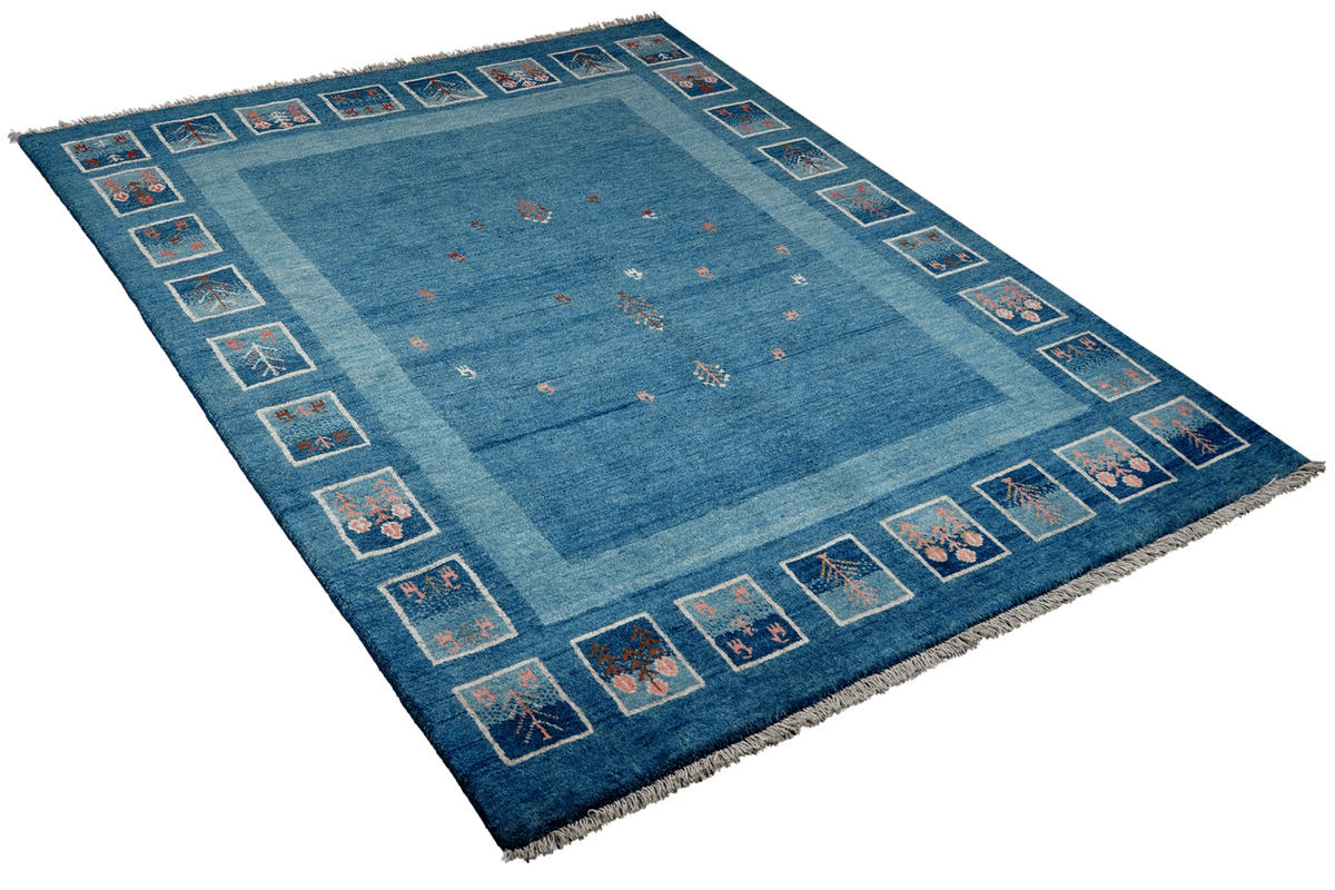 GABBEH-TEPPICH handgeknüpft Rizbaf Blau 213/157 cm Schurwolle - Blau, Textil (157/213cm) - Looma