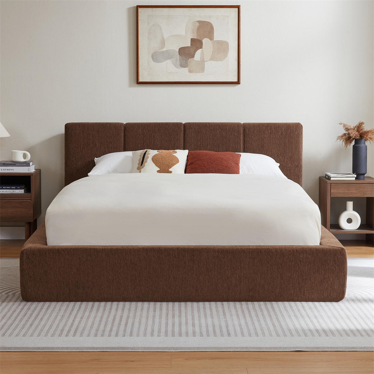 POLSTERBETT 140x200 cm mit gepolstertem Kopfteil - Lattenrost - ohne Matratze - Braun - Braun, Textil (140/200cm) - DELFA