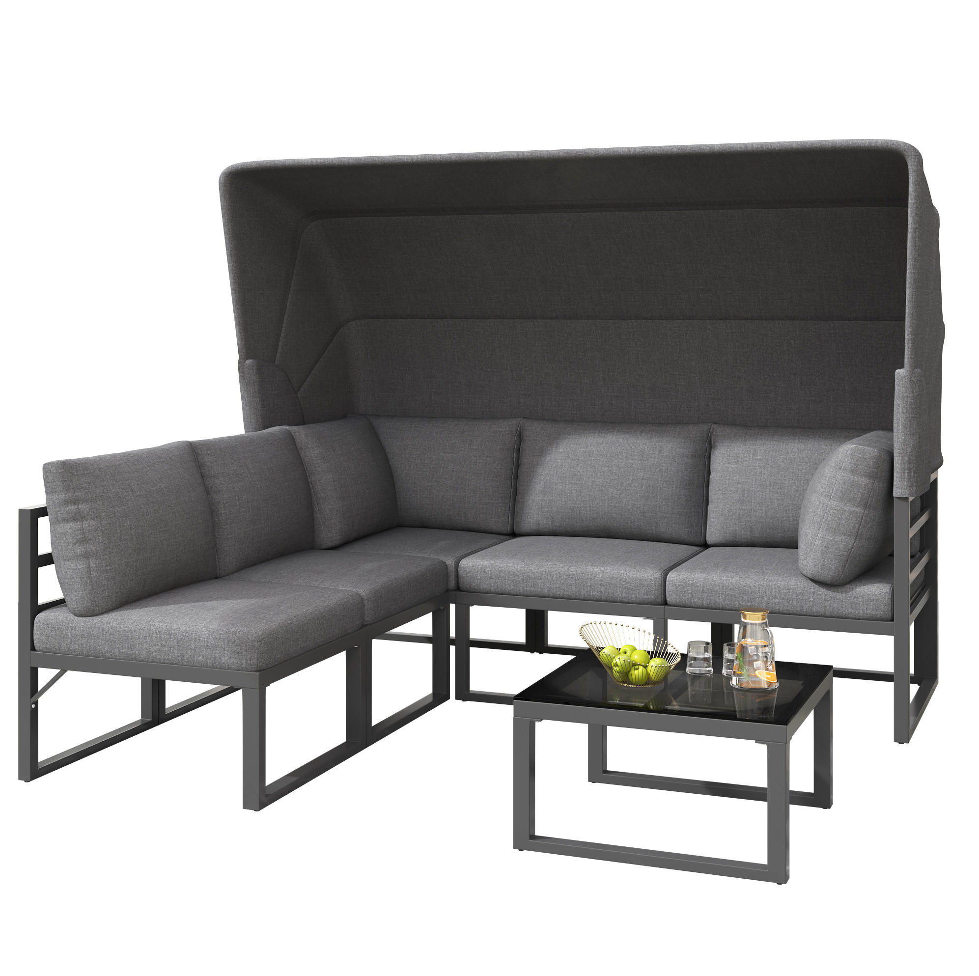 GARTENMÖBEL 176x65x145cm grau, feuerverzinkt und mit Markise - Grau, Metall - Modfu