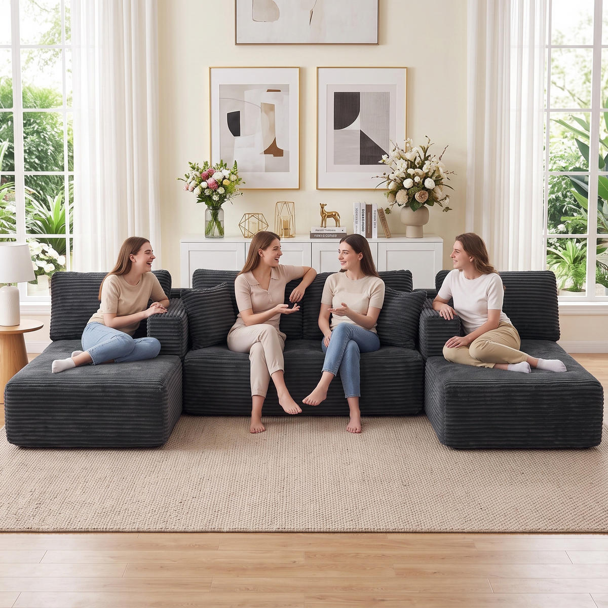 ECKSOFA Dunkelgrau 369.0/152.0/78.0 cm - Dunkelgrau, Textil (152/369cm)