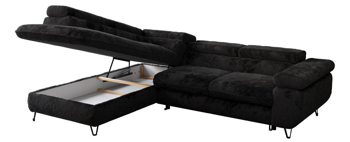 ECKSOFA PETER L Schwarz Plüsch - Links Seite - Schwarz, Textil/Metall (208/273cm) - MKS