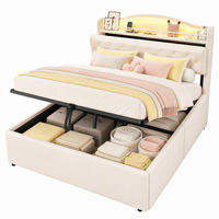 POLSTERBETT 140/200 cm in Beige Samt mit Bettkasten, LED, USB und Kopfteil-Ablage - Beige, Holzwerkstoff/Textil (140/200cm) - CHICFURN