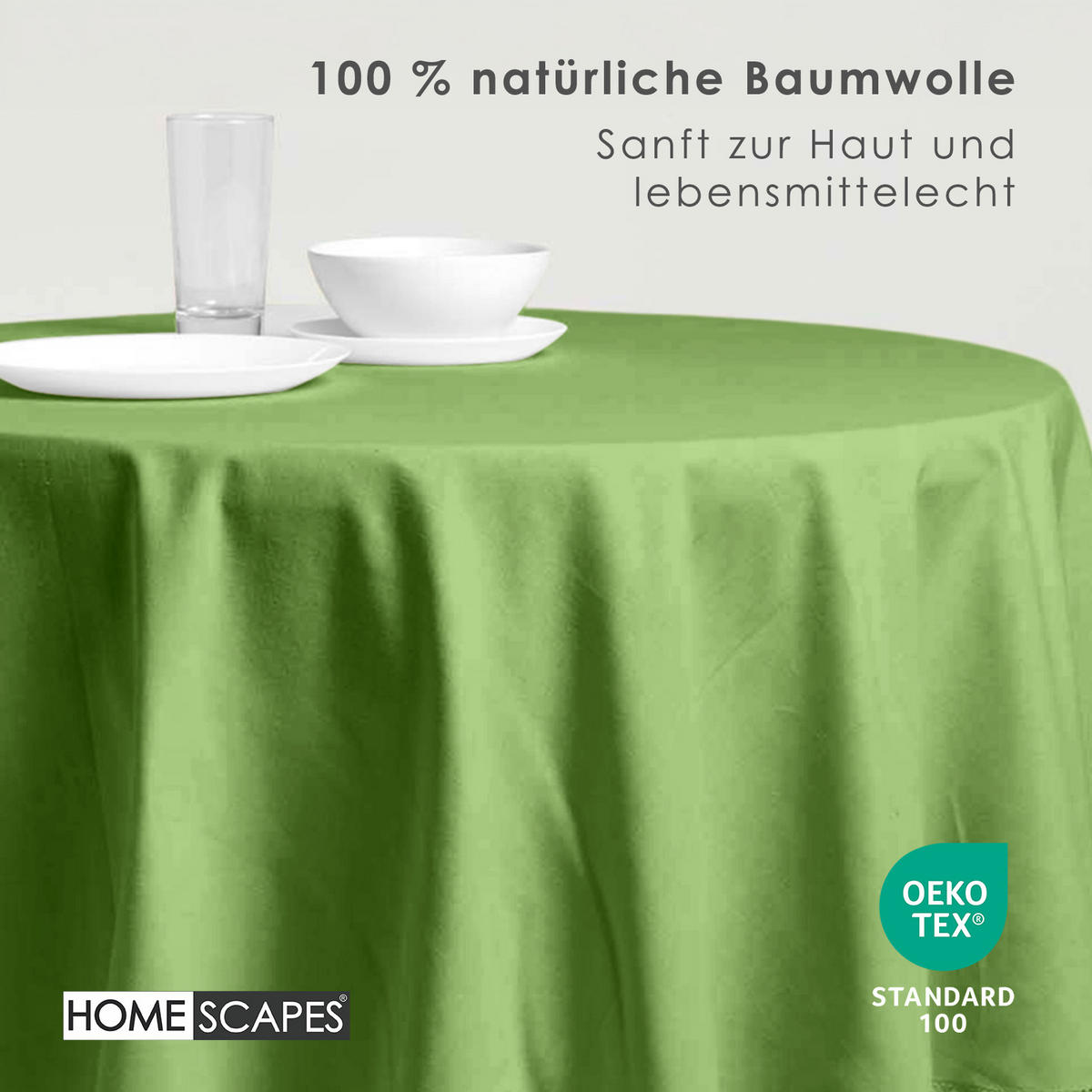 TISCHDECKE olivgrün rund 178 cm, 100% Baumwolle - Olivgrün, Textil (178/178cm) - Homescapes
