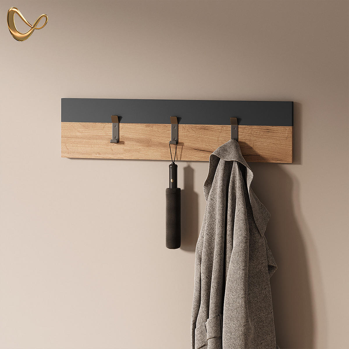 WANDGARDEROBE Ortello Anthrazit/Goldkraft Eiche 60 x 15 cm - Honigeiche/Anthrazit, Holzwerkstoff (60/15/1.6cm) - Livinity®