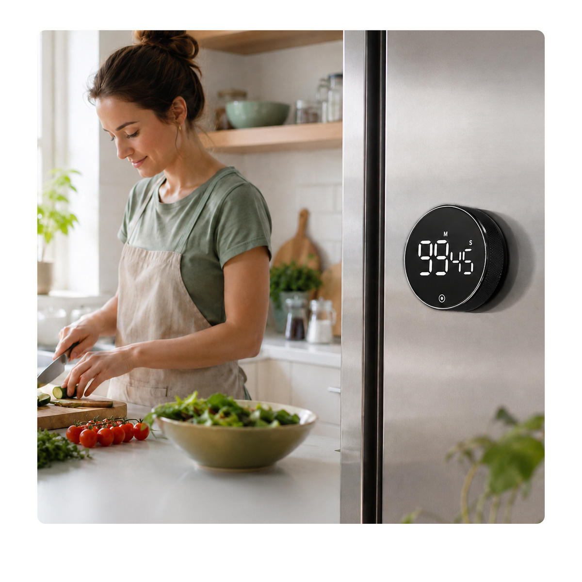 KÖKSTIMER Svart LED magnetisk - Svart, Plast (7.5/7.5/3cm) - Relaxdays