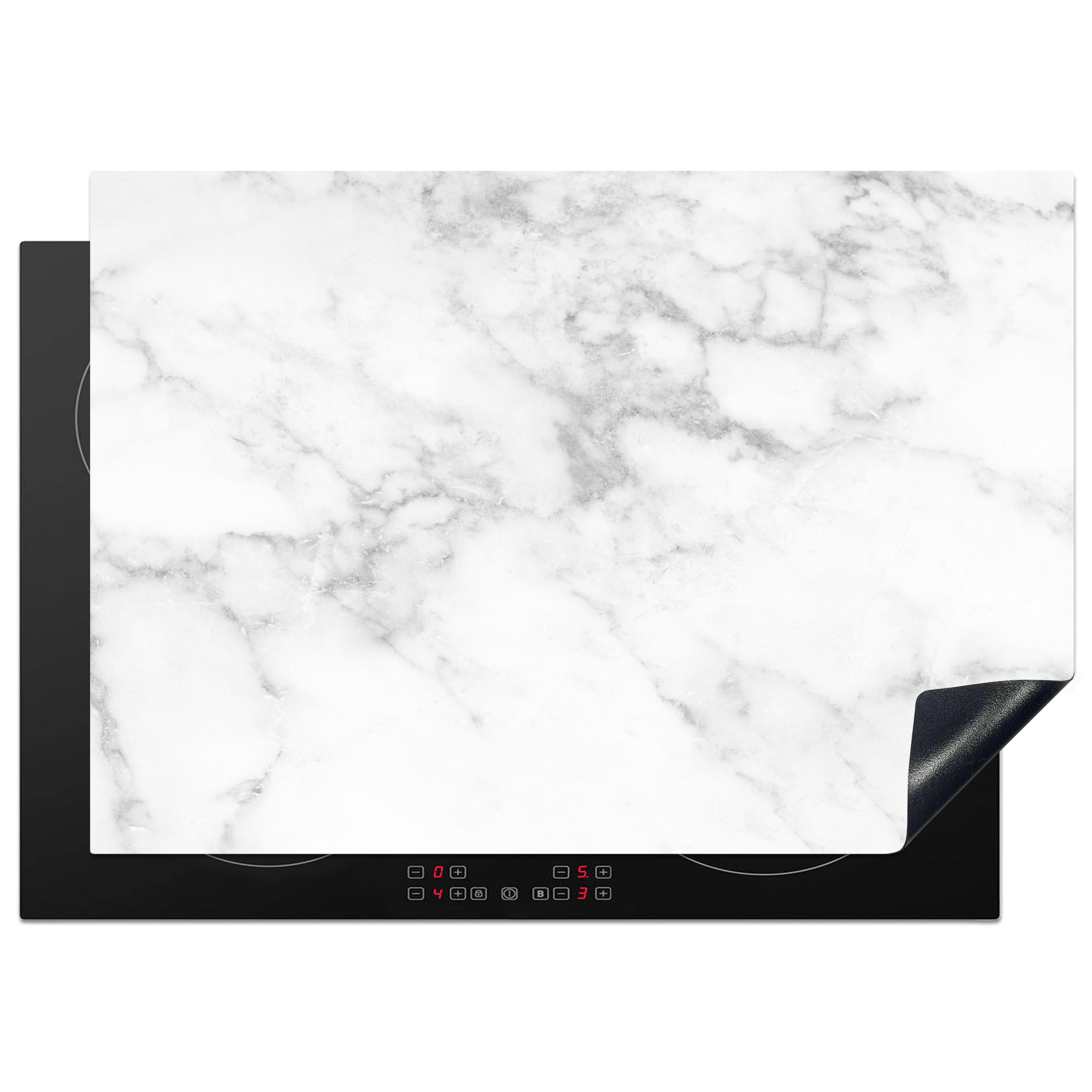 HERDABDECKPLATTE Marmor - Grau - Weiß - Strukturierter Marmor 75x52 cm - Weiß, Kunststoff (75/0.2/52cm) - MuchoWow