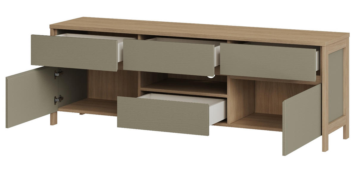TV-LOWBOARD Salbei grün, Eiche, TV Unterteil skandinavisch 164 cm, Soft-Close - Salbeigrün/Eichefarben, Holzwerkstoff/Metall (164/58/39cm) - Furn.Design