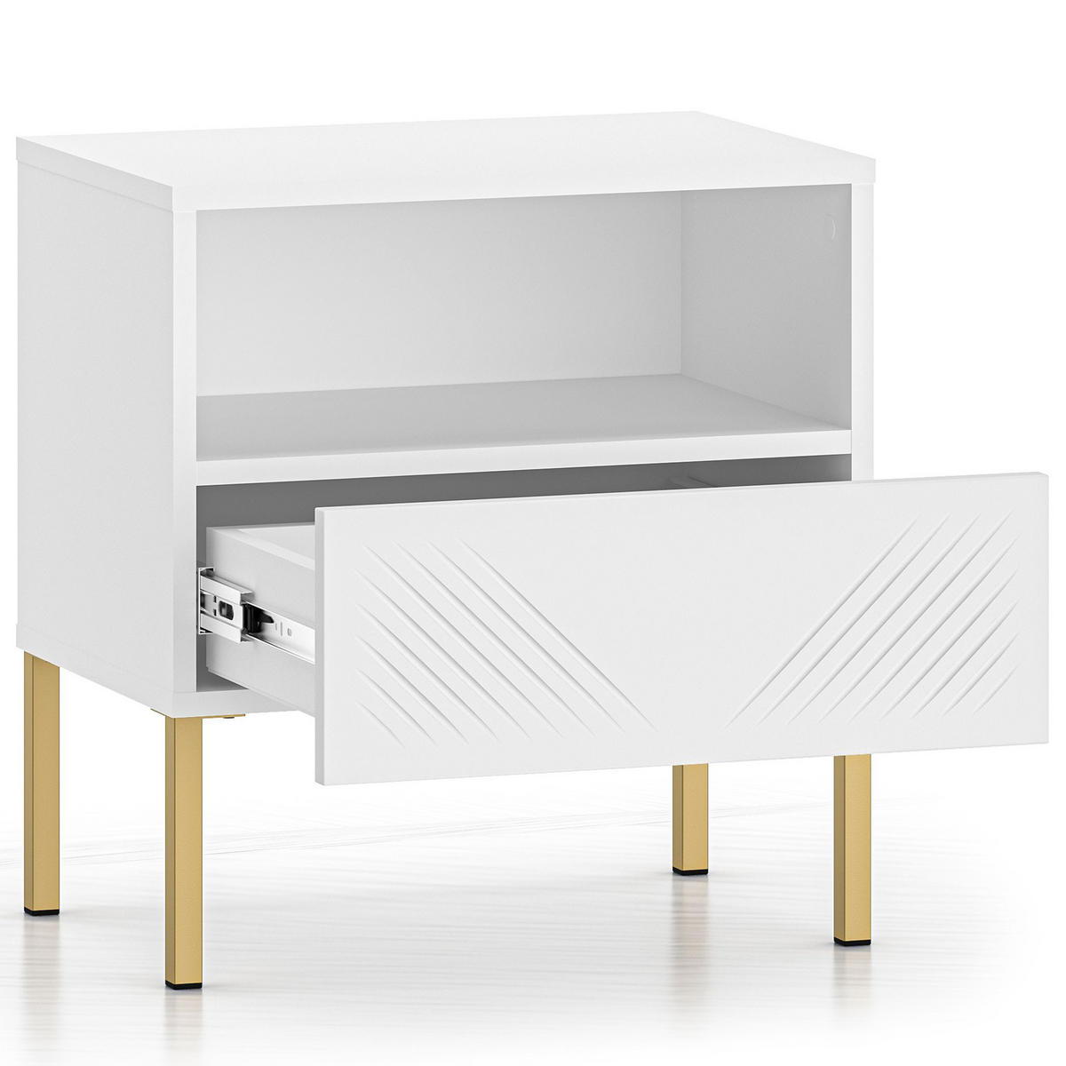 NACHTTISCH NEBRO,Weiß - Goldfarben/Weiß, Holzwerkstoff (50/53/34cm) - KONSIMO®