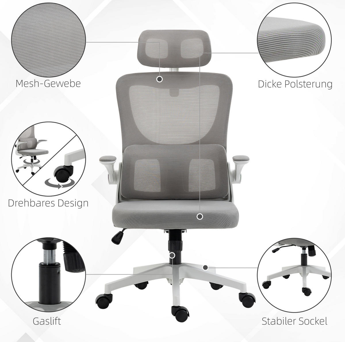 GAMINGSTUHL 60/122/59 cm Grau aus Mesh höhenverstellbar - Grau, Textil (59/122/60cm) - OKMYHOME
