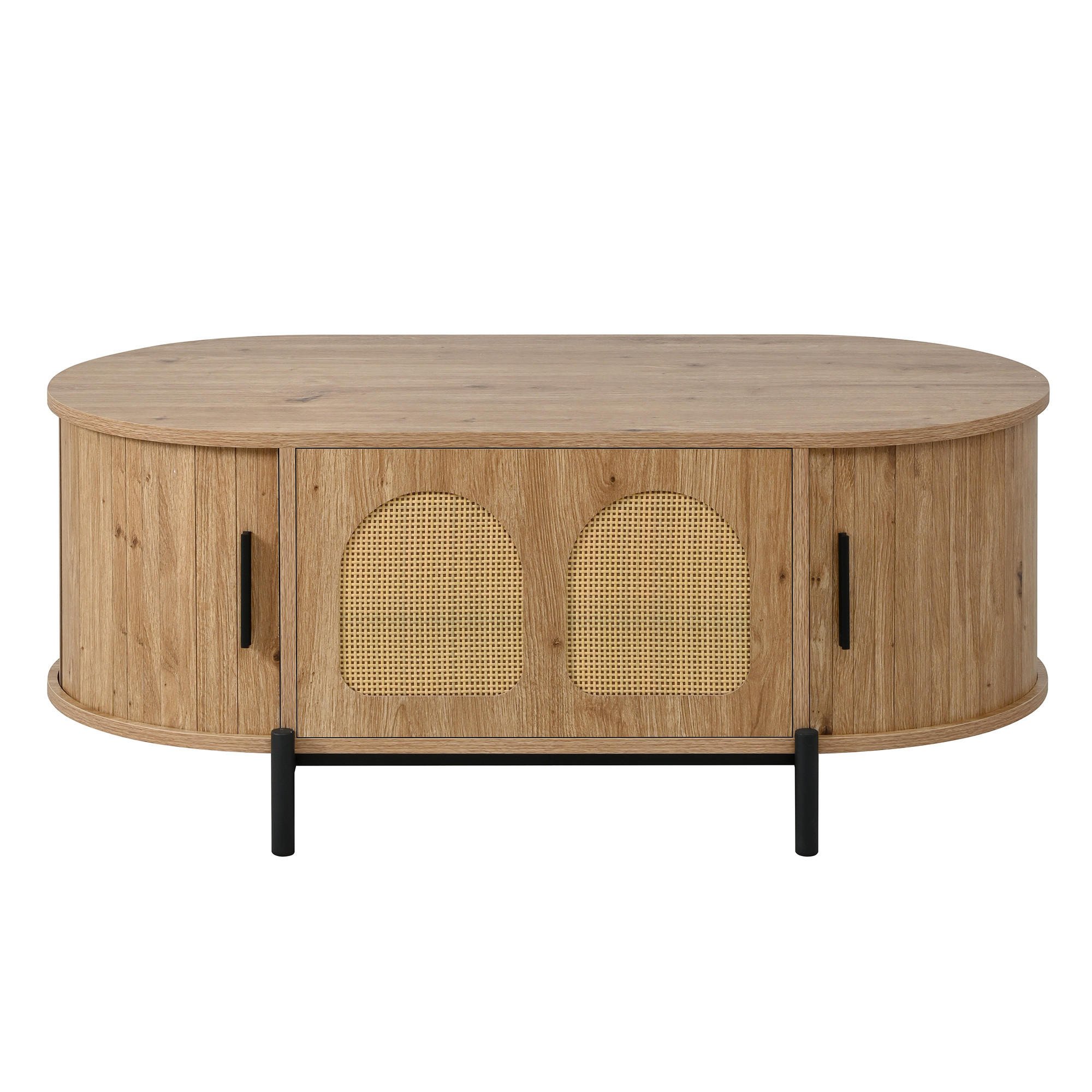 COUCHTISCH Natur 100/50/40 cm oval mit Rattandetails - Naturfarben, Holzwerkstoff (50/100/40cm) - PANGIVO