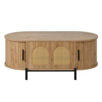 COUCHTISCH Natur 100/50/40 cm oval mit Rattandetails - Naturfarben, Holzwerkstoff (50/100/40cm) - PANGIVO