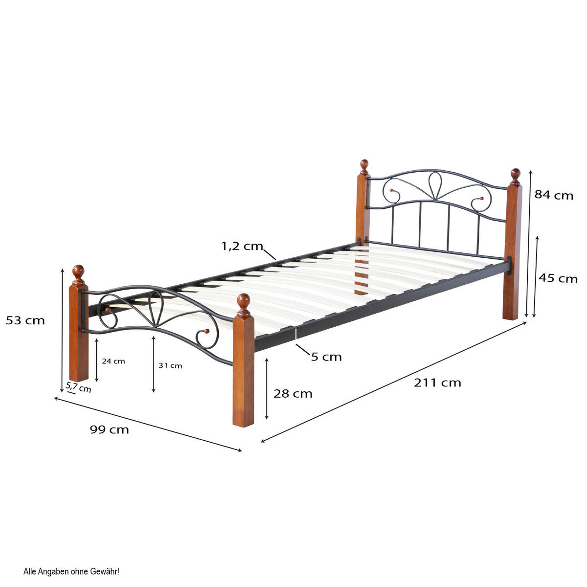 METALLBETT 90/200 cm Schwarz Braun - Schwarz/Braun, Holz/Metall (90/200cm) - Homestyle4u