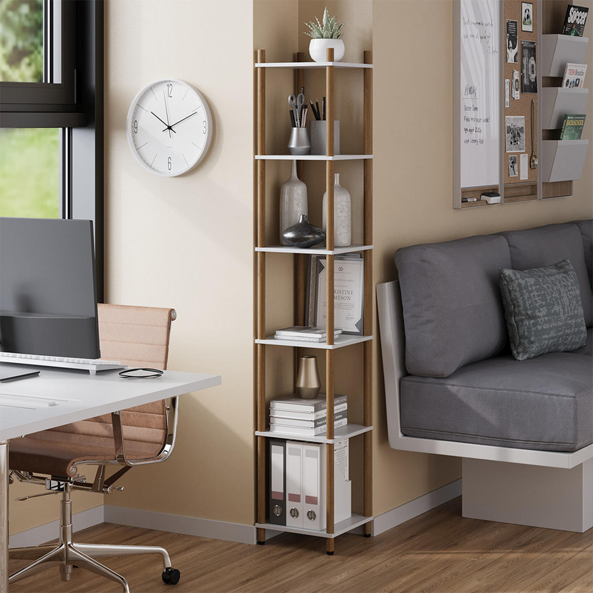 ROHOVÁ POLICE Bivio Bílá/borovice - bílá, kompozitní dřevo (30/163.5/30cm) - Vicco