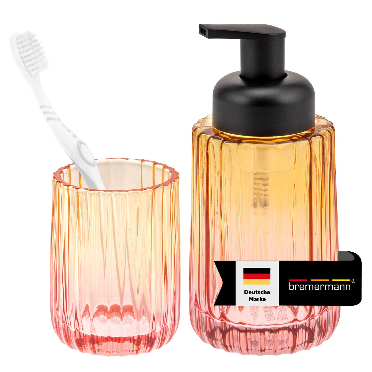 BADEZIMMER ZUBEHÖR-SET, Glas orangerot - Multicolor, Glas (8/17/8cm) - bremermann