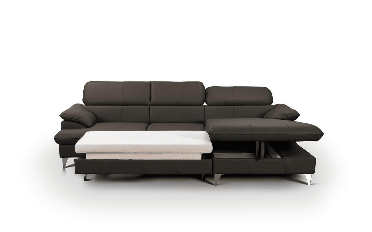 ECKSOFA mit Schlaffunktion und Bettkasten, Echtleder - Chromfarben/Dunkelgrau, Leder/Holz (167/254cm) - Cotta