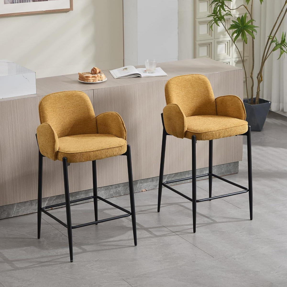 BARHOCKER 4er Set Chenille Gelb - Gelb, Textil (53/91/51cm)