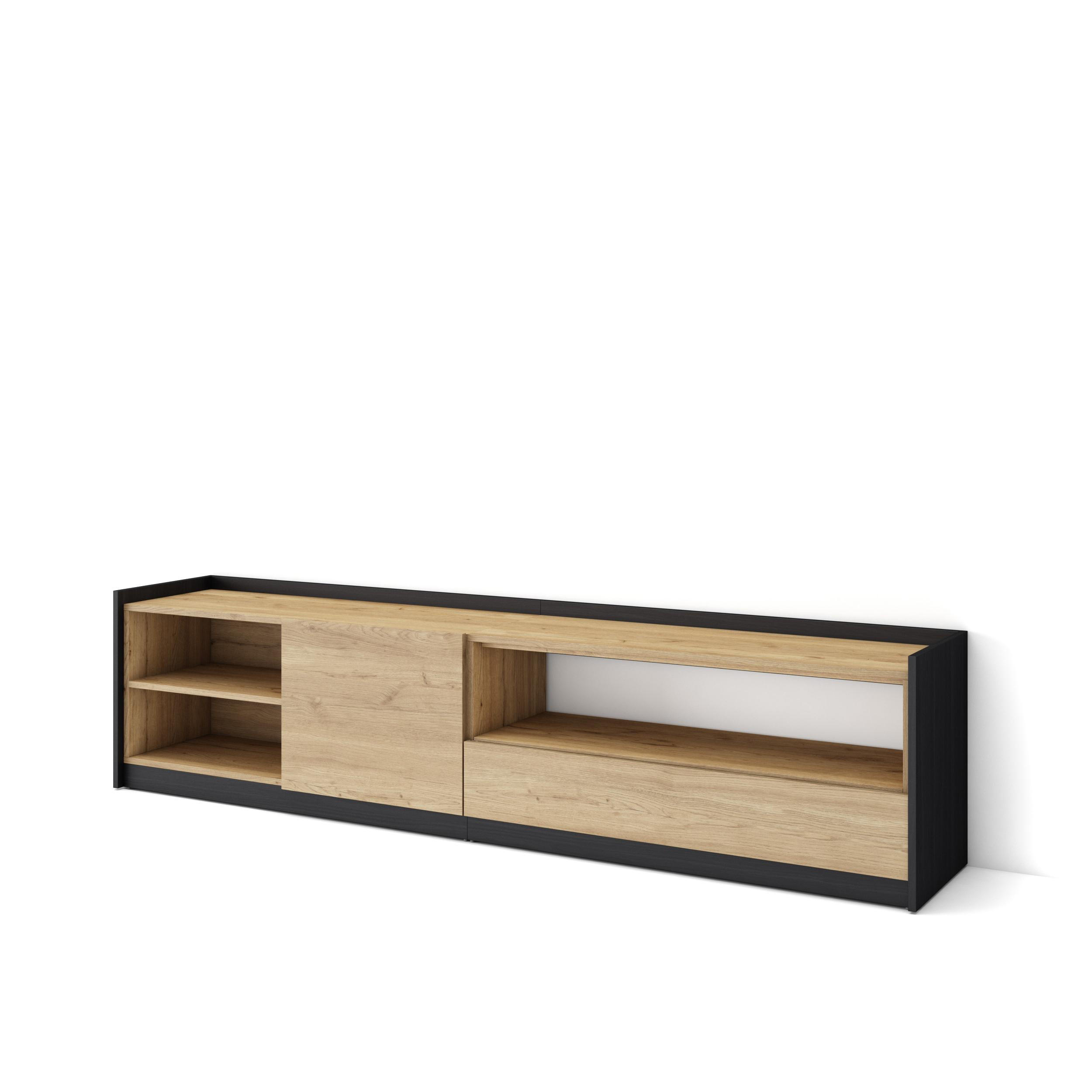 TV-SCHRANK, Lowboard, Eiche Schwarz, 207/37/50cm - Eichefarben, Holzwerkstoff (207/50/37cm) - Skraut Home