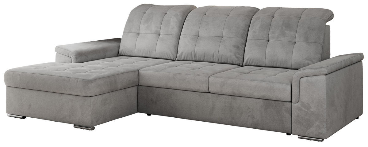 ECKSOFA MADRITO L - Hellgrau Velorus - Links - Silberfarben/Hellgrau, Textil/Metall (160/256cm)