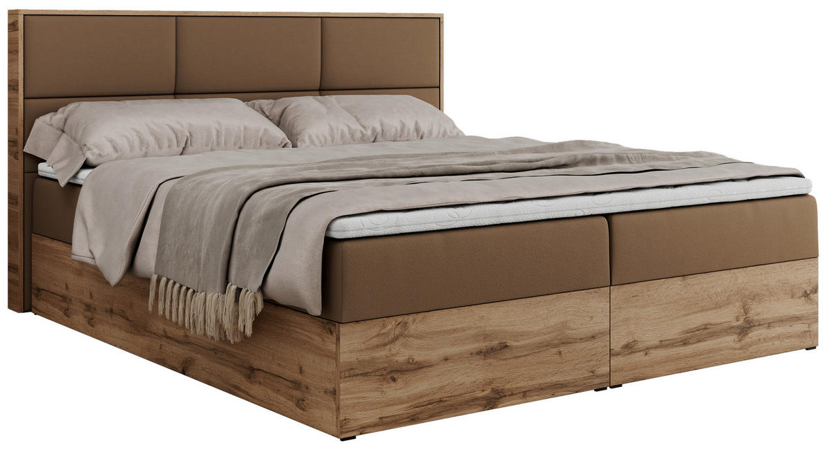 BOXBETT ALBERO 2 - 180/200 Braun Kunstleder - H3 - Braun, Holz/Textil (180/200cm) - MKS