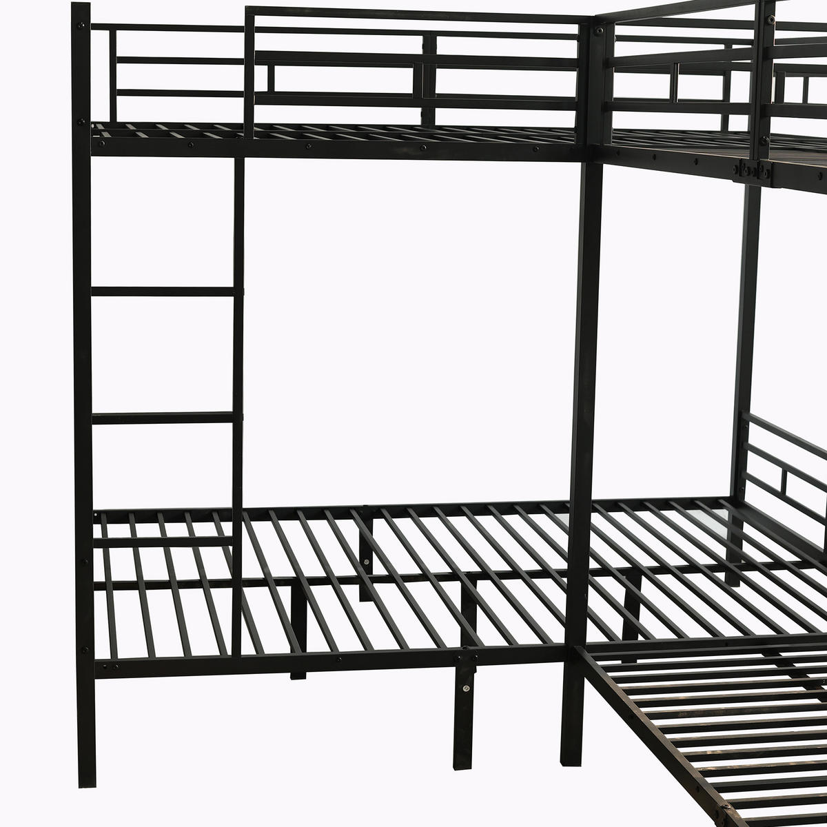 ETAGENBETT 90/200 cm & 140/200 cm in Schwarz mit dreistufiger Leiter und Lattenrost - Schwarz, Metall (90/200cm) - STILVORA