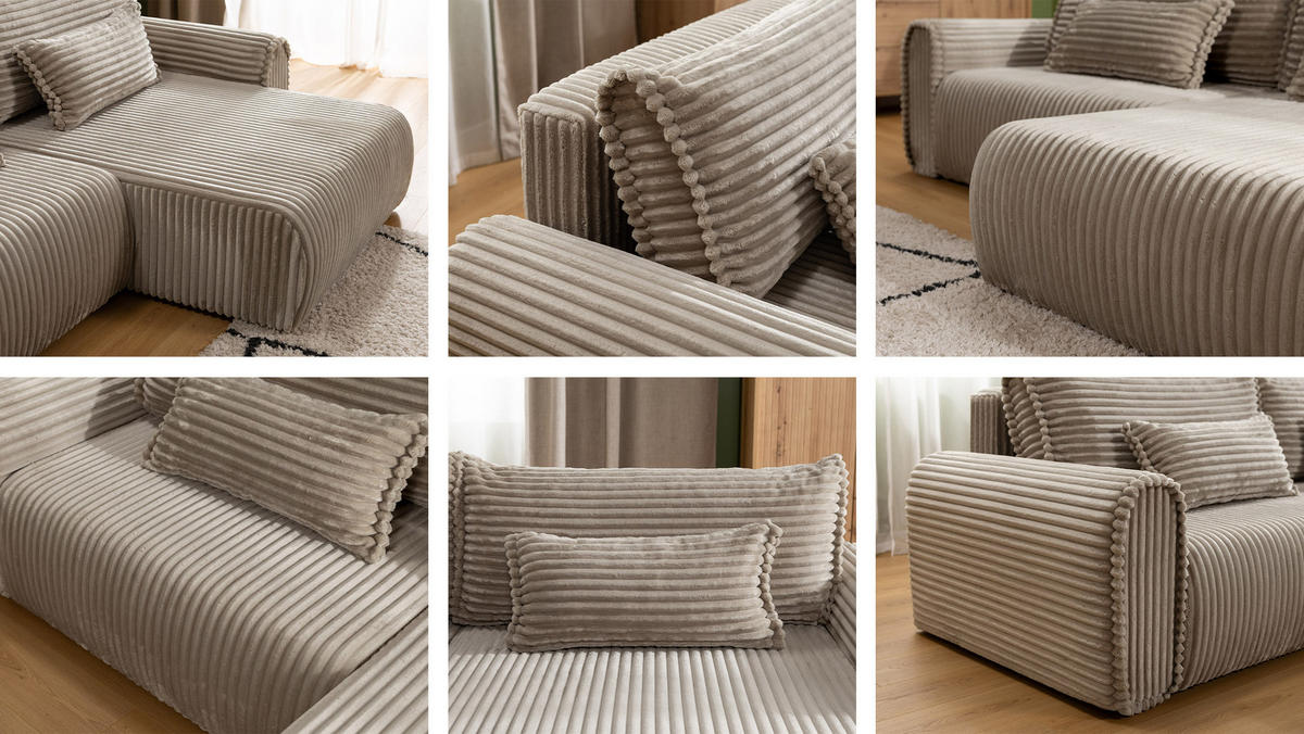 ECKSOFA Surles Cord - Schwarz, Holz/Kunststoff (245/145cm) - MIRJAN24