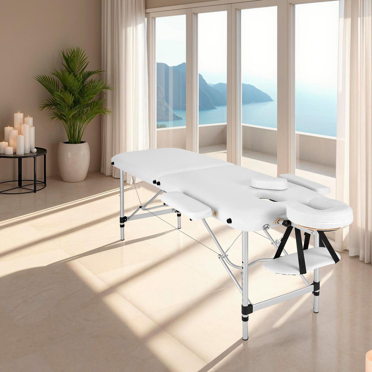 MASSAGELIEGE 2 Zonen, 210 x 95 x 89 cm,weiß - Weiß, Metall (60/89/205cm) - tectake