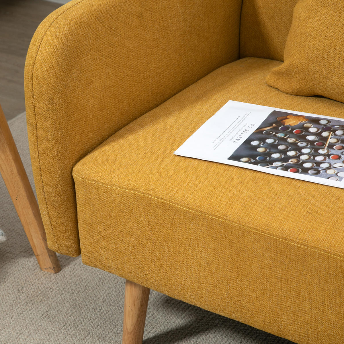 2-SITZER-SOFA aus Polyester 130x70x80 cm in Gelb mit 2 Kissen - Gelb, Textil (70/80/130cm) - Modfu