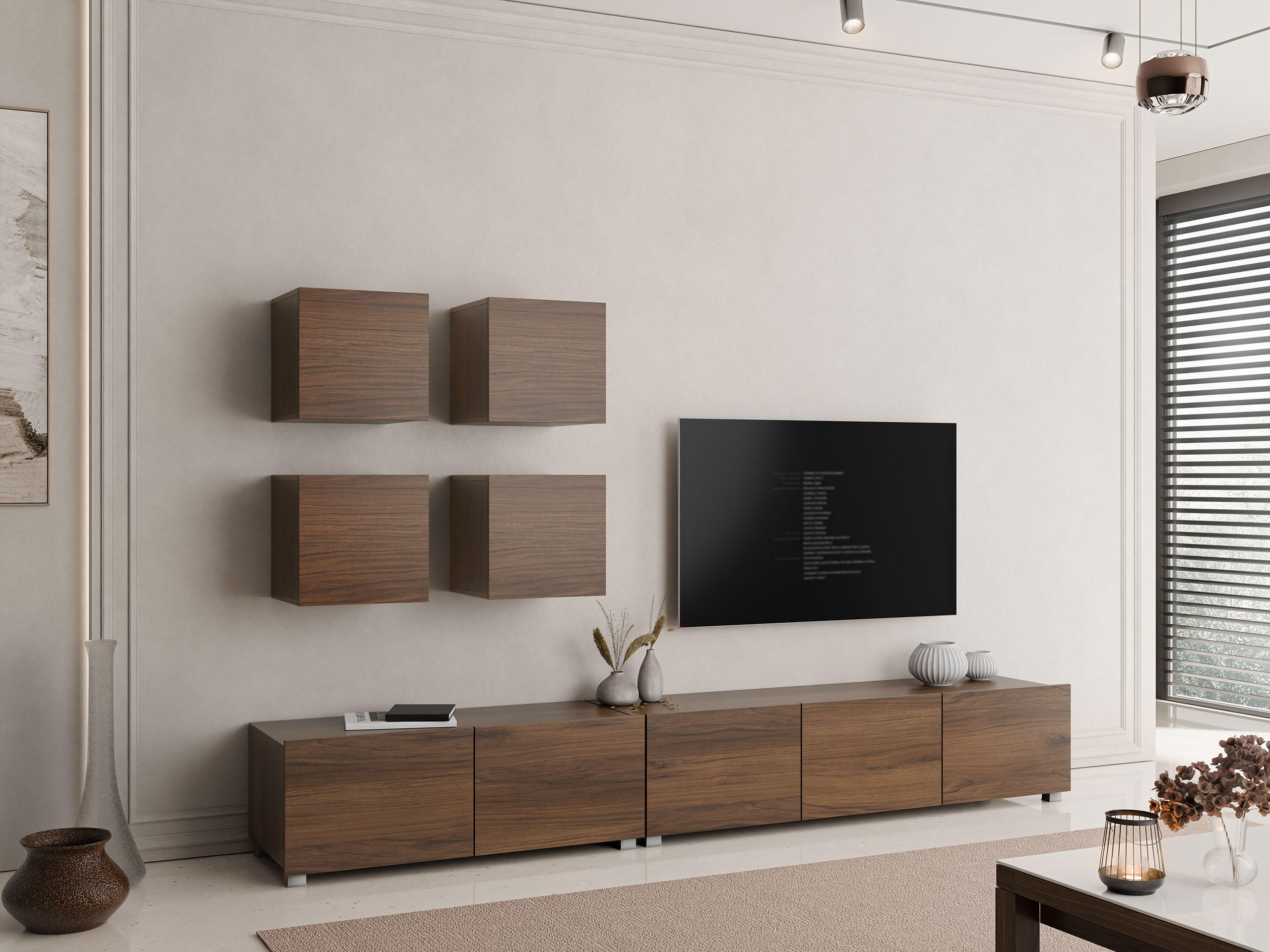 MIRJAN24 WOHNWAND Nussbaum 250cm × 43cm × 37cm