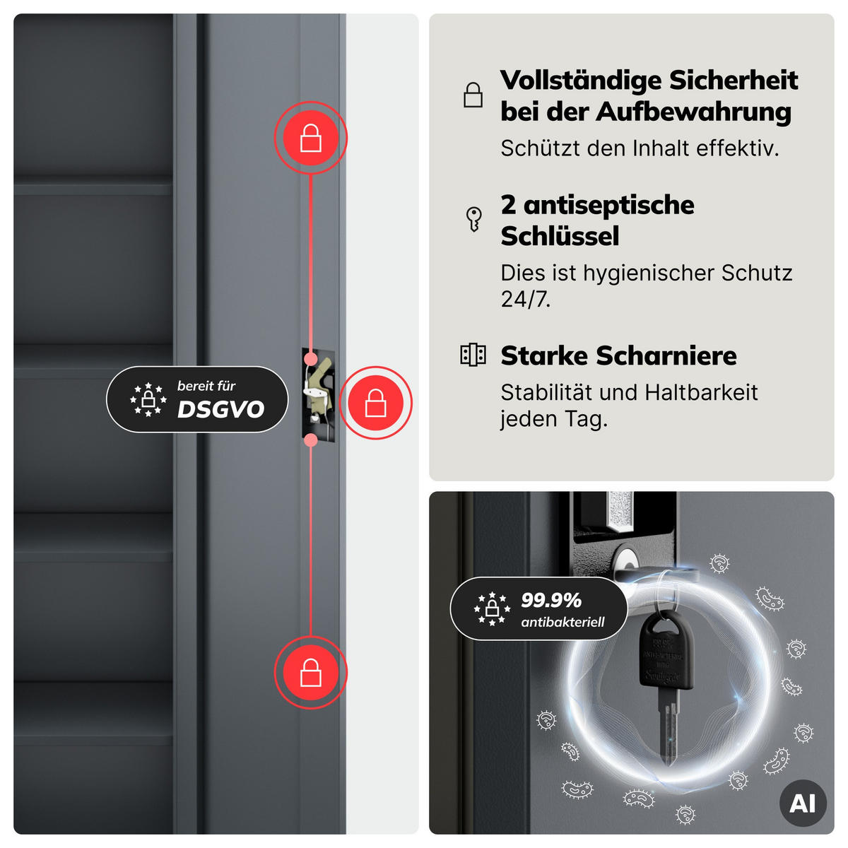 AKTENSCHRANK ALEX D600 - Anthrazit, Metall (45/185/60cm) - Jan Nowak
